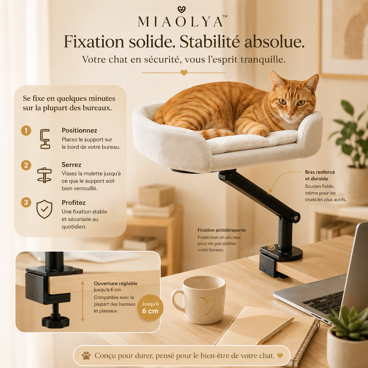 Perchoir de Bureau Miaolya™ — Lit Rotatif pour Chat