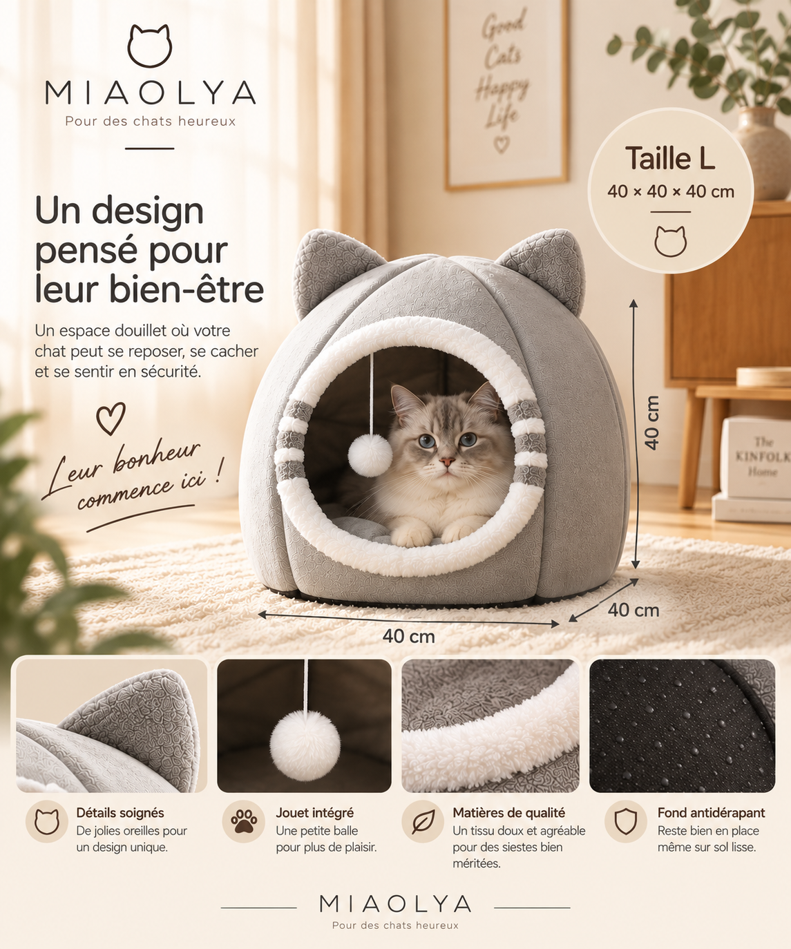 Grotte Douce Miaolya™ — Nid Cocoon pour Chat