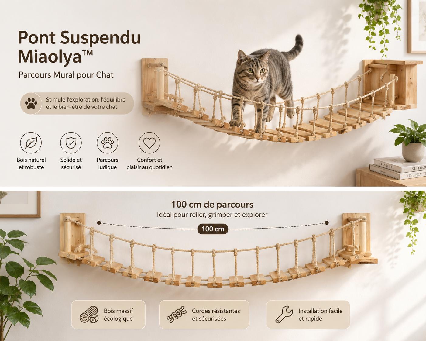 Pont Suspendu Miaolya™ — Parcours Mural pour Chat